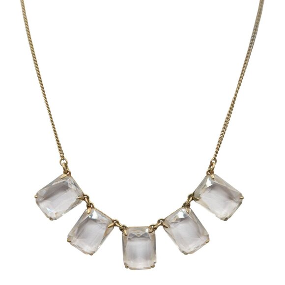 J CREW Rectangular Glass & Gold Tone Statement Necklace Elegant Classic Preppy - Picture 1 of 8